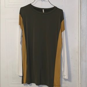 Green, white and mustard Long sleeve shirt